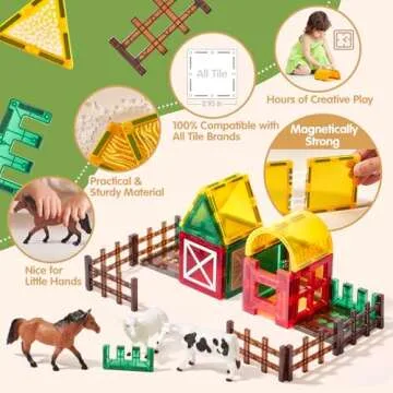 COCO&Friends Magnetic Tiles Farm Animals for Toddlers Kids Ages 2-8 - Magnetic Blocks Building STEM Toys for 3 Year Old Girl Boy Birthday Gift - Montessori Educational Construction Sensory Magnet Toys