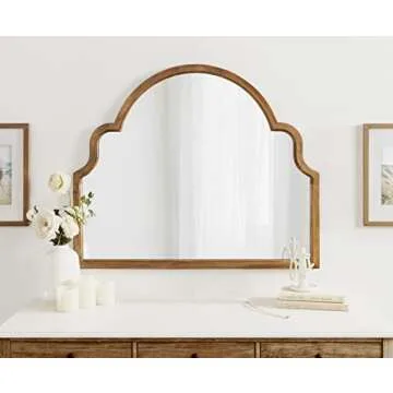 Kate and Laurel Hogan Modern Arched Wall Mirror, 36 x 30, Rustic Brown, Decorative Accent Mirror with Scalloped Crown and Horizontal Orientation for Wall Décor