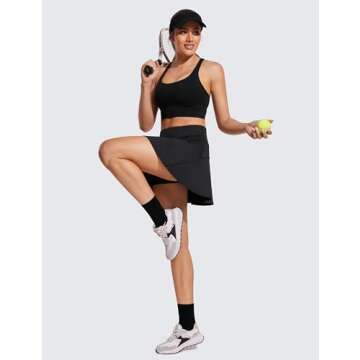 CRZ YOGA UPF 50+ Tennis Skirts for Women High Waisted Flowy Pleated Golf Athletic Workout Sports Skort with Pockets Black Small