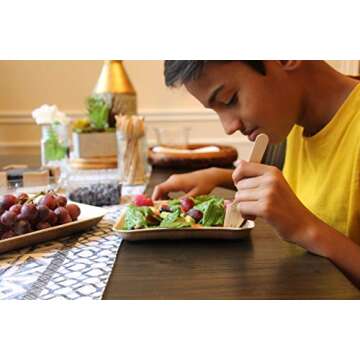 ECONLY party pack of 150 | Eco-friendly Palm Leaf Plates with Cutlery | 50 Disposable 8" Square, 50 Wood Forks, 50 Knives Heavy Duty Biodegradable Utensils