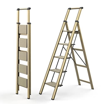 WOA WOA 5 Step Ladder Lightweight Anti-Slip Portable Gold
