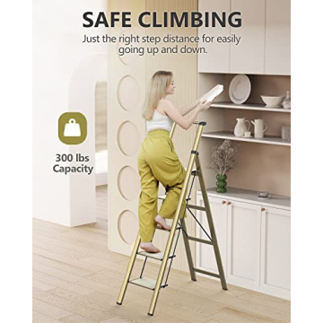 WOA WOA 5 Step Ladder Lightweight Anti-Slip Portable Gold