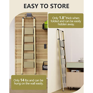 WOA WOA 5 Step Ladder Lightweight Anti-Slip Portable Gold