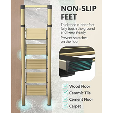 WOA WOA 5 Step Ladder Lightweight Anti-Slip Portable Gold