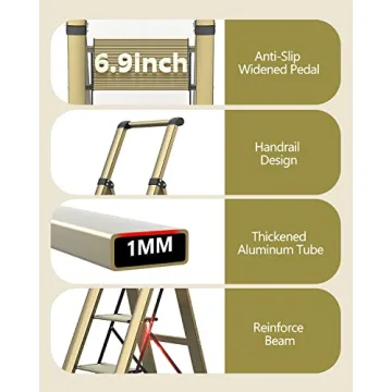 WOA WOA 5 Step Ladder Lightweight Anti-Slip Portable Gold