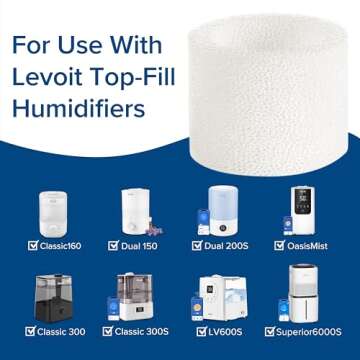 LEVOIT 10-Pack Top Fill Humidifier Replacement Filters, Capture Particles to Improve Humidification Efficiency, for Classic160, Dual150, Dual200S, Classic300(S), LV600S, OasisMist450S, Superior6000S