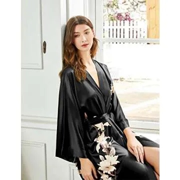 BABEYOND Floral Satin Kimono Robe for Bridesmaids & Parties