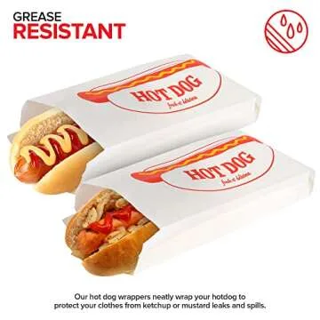 Paper Hot Dog Bags (100 Pack) - Microwavable Paper Hot Dog Sleeves - Concession Stand Hot Dog Wrappers - Leak Resistant Hot Dog Bags for Food Stands, Food Trucks, Take Out, Delivery - Stock Your Home