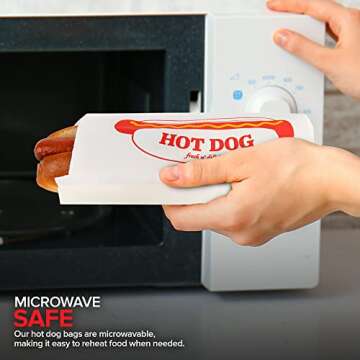 Paper Hot Dog Bags (100 Pack) - Microwavable Paper Hot Dog Sleeves - Concession Stand Hot Dog Wrappers - Leak Resistant Hot Dog Bags for Food Stands, Food Trucks, Take Out, Delivery - Stock Your Home