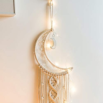 Handmade Boho Moon Dream Catcher Wall Art for Girls