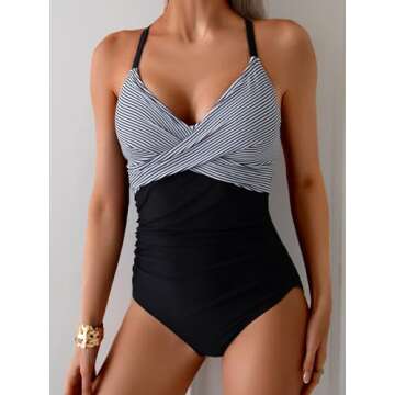 B2prity Women's One Piece Swimsuits Tummy Control Front Cross Bathing Suits
