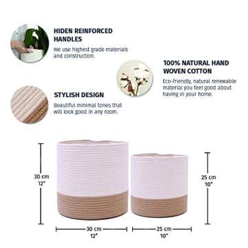 OrganiHaus White Planter Cover, Planter Baskets for Plant Pots, Boho Plant Pot Covers, Woven Plant B...