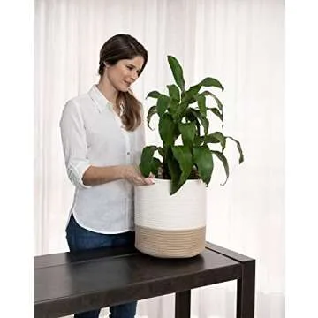 OrganiHaus White Planter Cover, Planter Baskets for Plant Pots, Boho Plant Pot Covers, Woven Plant Basket Indoor, Decorative Jute Basket Cachepot, Floor Planters, Tree Basket, (10 & 12 inch)