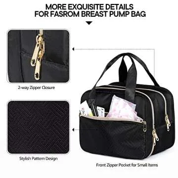 Fasrom Wearable Breast Pump Bag with Cooler Compatible with Momcozy, Medela and Elvie Pumps, Portable Pump Carrying Case for Working Moms, Black (Bag Only, Patent Design)