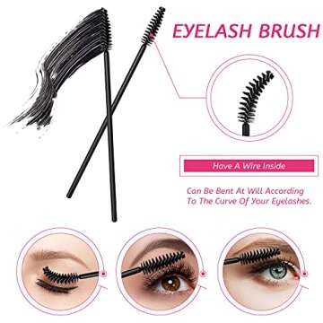 260 Pieces Disposable Makeup Tools Kit, Eyeliner Brushes Mascara Wands Lipstick Applicators Plastic Organizer Box Short Waterproof Cape Stainless Steel Makeup Palette, Spatula (Black) (Black)