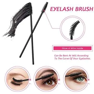 260 Pieces Disposable Makeup Tools Kit, Eyeliner Brushes Mascara Wands Lipstick Applicators Plastic Organizer Box Short Waterproof Cape Stainless Steel Makeup Palette, Spatula (Black) (Black)