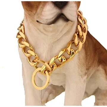W/W Lifetime Dog Chain Collar Choke Collar Heavy Duty Chew Proof 19MM 14K Gold Plated Stainless Stee...