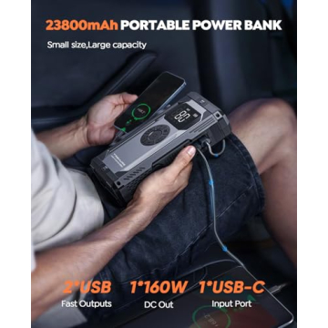 Portable Car Jump Starter with Air Compressor, TREKURE 150PSI 4000A Car Battery Jump Starter (All Gas/10L Diesel), 12V Jump Box Car Battery Jumper Starter Portable with LCD Display, Lights