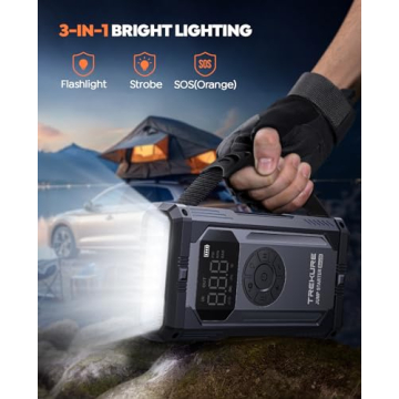 Portable Car Jump Starter with Air Compressor, TREKURE 150PSI 4000A Car Battery Jump Starter (All Gas/10L Diesel), 12V Jump Box Car Battery Jumper Starter Portable with LCD Display, Lights