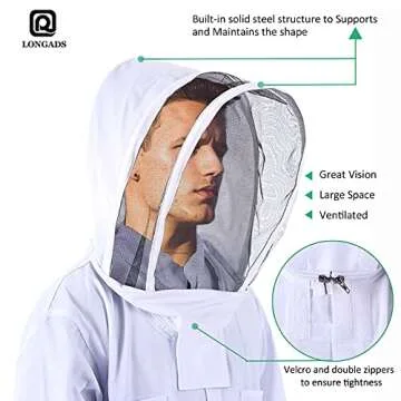 LONGADS Professional Bee Suit for Men Women, Beekeeping Suit Beekeeper Suit with Glove &Ventilated H...