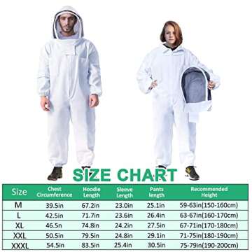 LONGADS Professional Bee Suit for Men Women, Beekeeping Suit Beekeeper Suit with Glove &Ventilated Hood, Multi-Size Bee Outfit for Backyard and Bee Keeper for Bee Keeper Catcher Christmas Costume