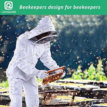 LONGADS Professional Bee Suit for Men Women, Beekeeping Suit Beekeeper Suit with Glove &Ventilated Hood, Multi-Size Bee Outfit for Backyard and Bee Keeper for Bee Keeper Catcher Christmas Costume