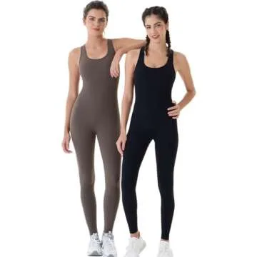 AUROLA Power Workout Jumpsuit for Women Yoga Gym Seamless One Piece Racerback Padded Bra Jumpsuit,Chestnut Brown,XS
