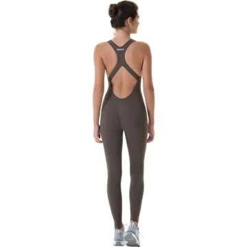 AUROLA Power Workout Jumpsuit for Women Yoga Gym Seamless One Piece Racerback Padded Bra Jumpsuit,Chestnut Brown,XS