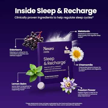 Neuro Melatonin 5mg Sleep & Recharge Mints (72 Pieces) - Fast Dissolve Melatonin Sugar Free Mints with Lemon Balm & Chamomile for Better Sleep - Calm Sleep Supplement for Adults - Night Berry Flavor