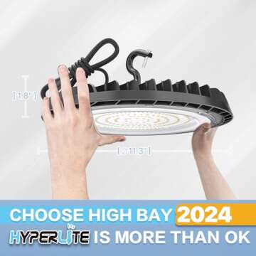 HYPERLITE High Bay LED Lights 150W, 10 Packs LED High Bay Light 21000LM, LED UFO Light Fixture for B...