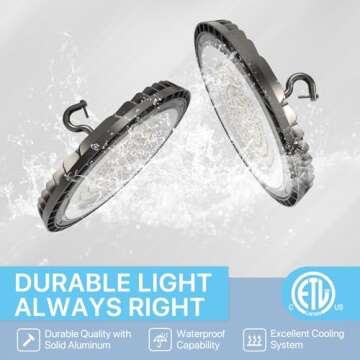 HYPERLITE High Bay LED Lights 150W, 10 Packs LED High Bay Light 21000LM, LED UFO Light Fixture for Barn Gym Shop Workshop Garage Warehouse Factory ETL Listed 2024 New