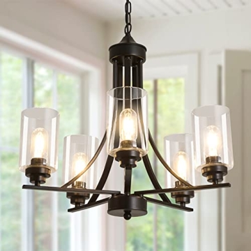 SZXYKEJI Black 5-Lights Glass Chandelier: Elegant Modern Design for Any Room