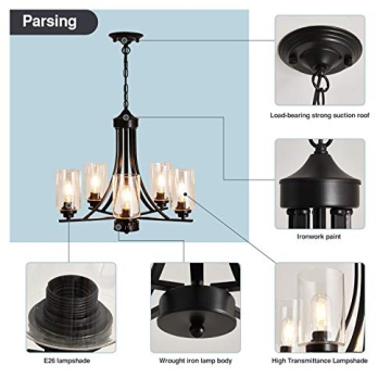 SZXYKEJI Black 5-Lights Glass Chandelier for Elegant Spaces