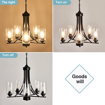 SZXYKEJI Black 5-Lights Glass Chandelier for Elegant Spaces