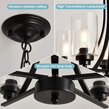 SZXYKEJI Black 5-Lights Glass Chandelier for Elegant Spaces