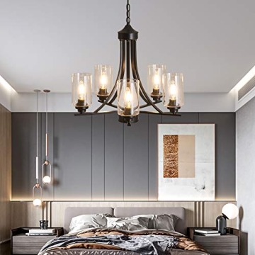 SZXYKEJI Black 5-Lights Glass Chandelier for Elegant Spaces