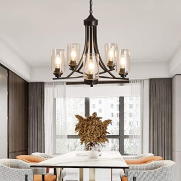 SZXYKEJI Black 5-Lights Glass Chandelier for Elegant Spaces