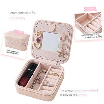 Travel Jewelry Case with Mirror for Women & Girls