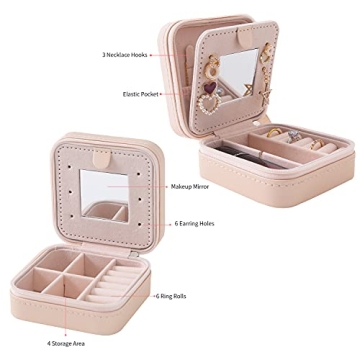 Travel Jewelry Case with Mirror for Women & Girls