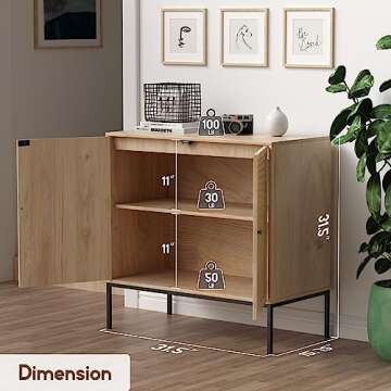 Sideboard Cabinet with Natural Rattan Hand-Woven Doors, Rattan Cabinet Console Table with Storage, A...