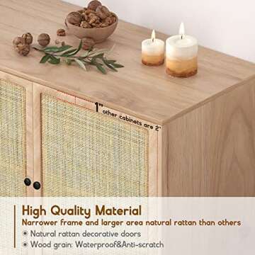 Sideboard Cabinet with Natural Rattan Hand-Woven Doors, Rattan Cabinet Console Table with Storage, Accent Credenza Buffet Cabinet, for Living Room Dining Room Hallway Entryway-2 Pieces, Natural