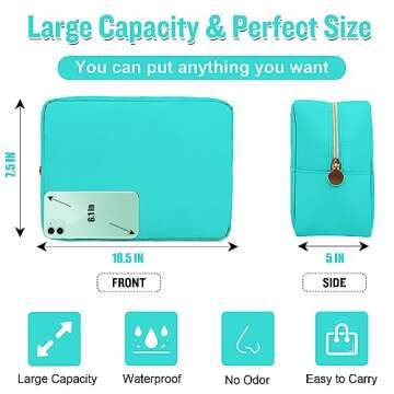 Nylon Large Makeup Bag Travel Pouch for Women, Preppy Big Makeup Bag Cute Cosmetic Zipper Pouch Purs...