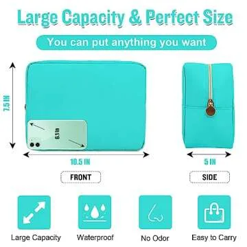 Nylon Large Makeup Bag Travel Pouch for Women, Preppy Big Makeup Bag Cute Cosmetic Zipper Pouch Purs...