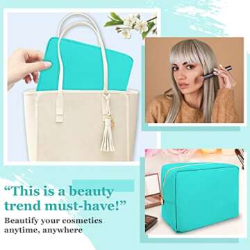 Nylon Large Makeup Bag Travel Pouch for Women, Preppy Big Makeup Bag Cute Cosmetic Zipper Pouch Purse, DIY Chenille Letter Bag Waterproof Toiletry Bag Clutch Make Up Organizer for Women Girls(Mint)