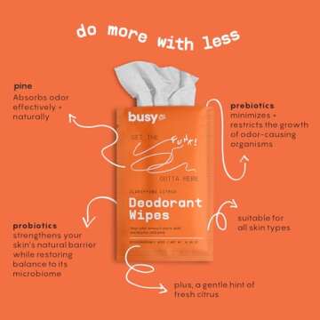 Refresh Line Deodorant Wipes - 15ct Deodorant Wipes for Women with Zinc, Probiotics & Prebiotics - Deodorant Wipes Individually Wrapped - Sweat Wipes to Naturally Cleanse Skin & Remove Sweat & Odor