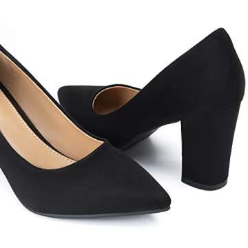 Heel The World Black Pumps for Women High Chunky Block Closed Toe Heels,Slip On Pointed Toe Work Dre...