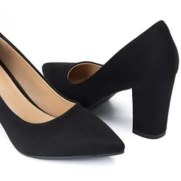 Heel The World Black Pumps for Women High Chunky Block Closed Toe Heels,Slip On Pointed Toe Work Dre...