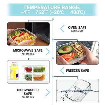 Bayco 9 Pack Glass Meal Prep Containers 3 & 2 & 1 Compartment, Glass Food Storage Containers with Lids, Airtight Glass Lunch Bento Boxes, BPA-Free & Leak Proof (9 lids & 9 Containers) - White