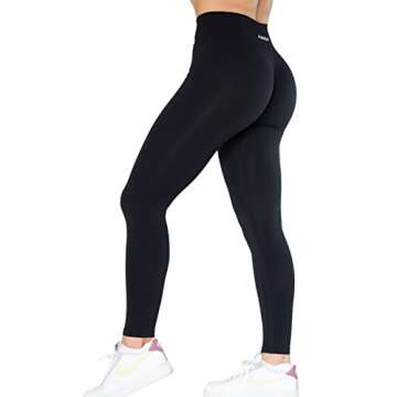 AUROLA Dream Collection Workout Leggings for Women High Waist Seamless Scrunch Athletic Running Gym Fitness Active Pants Dark Black L