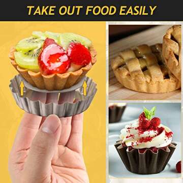 10 Pieces Mini Tart Pan with Removable Bottom, Nonstick Quiche Pan for Baking Pies, Quiche Cheese Cakes and Desserts (Gold,4 Inch)